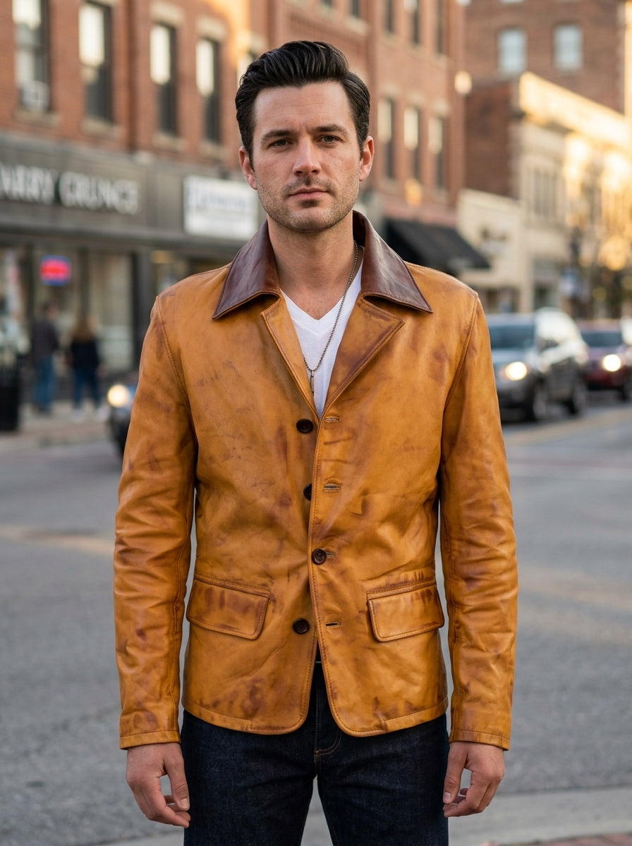 Adrien Tan Brown Waxed Sheepskin Leather Jacket