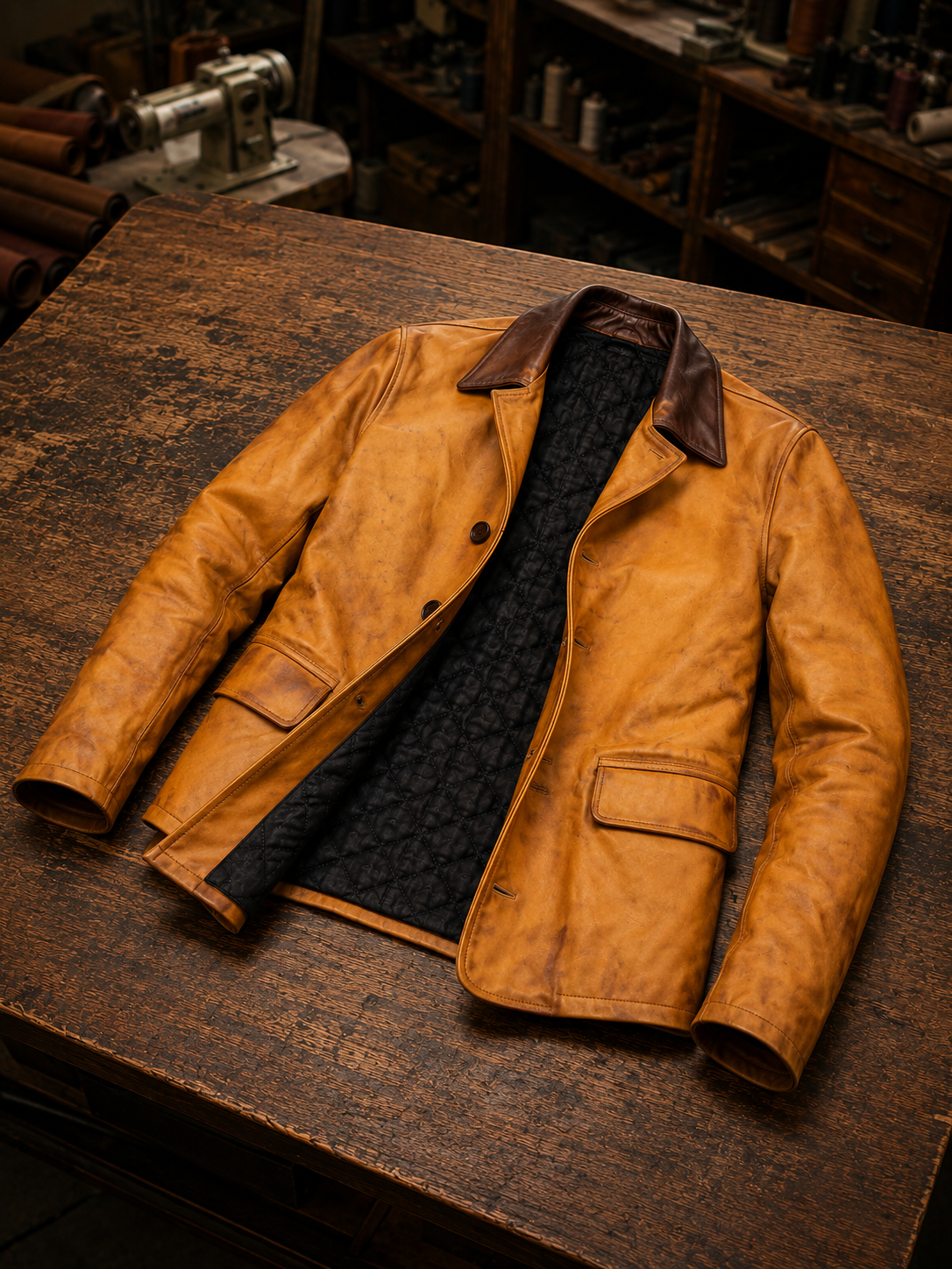 Adrien Tan Brown Waxed Sheepskin Leather Jacket
