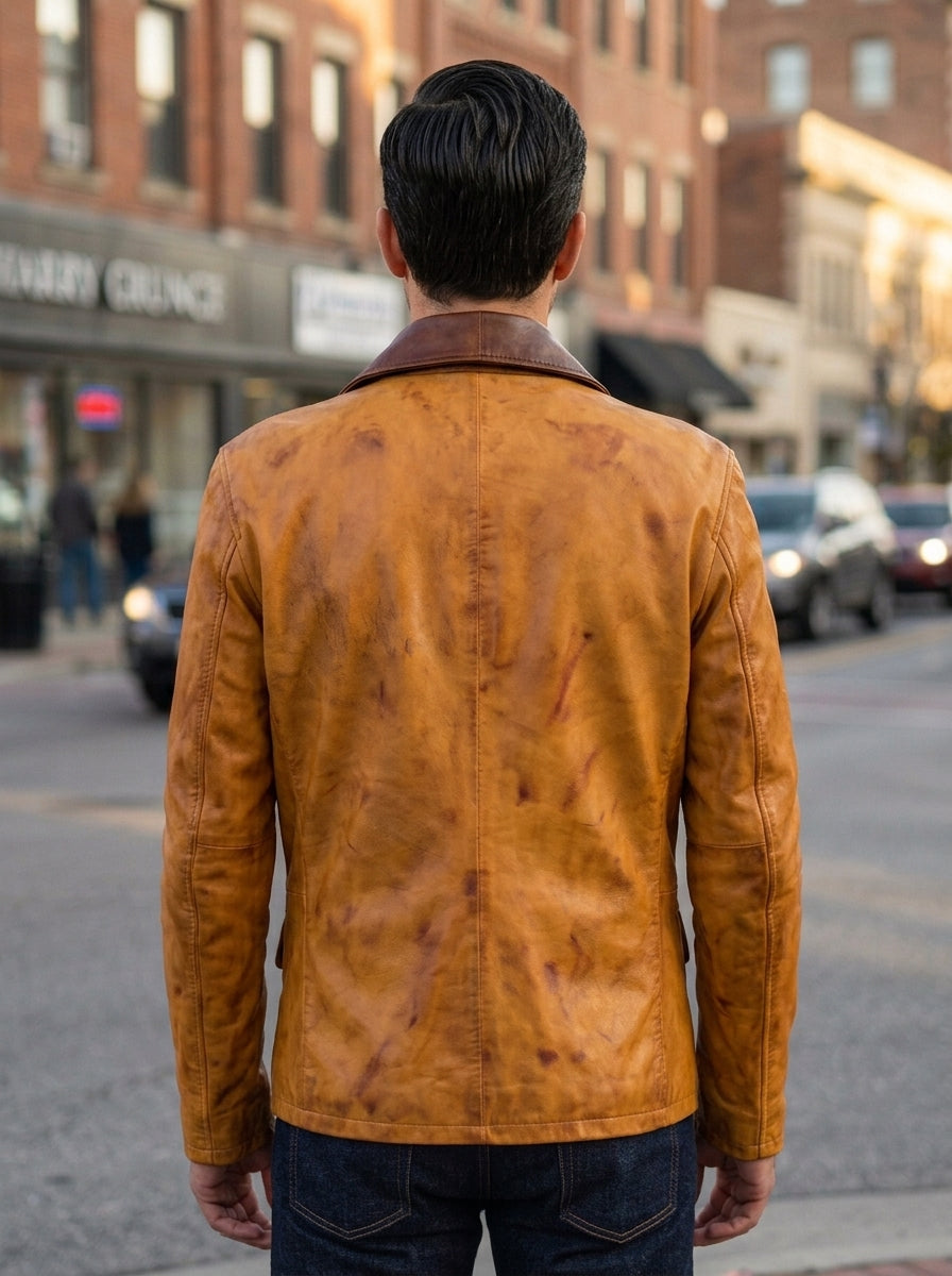 Adrien Tan Brown Waxed Sheepskin Leather Jacket