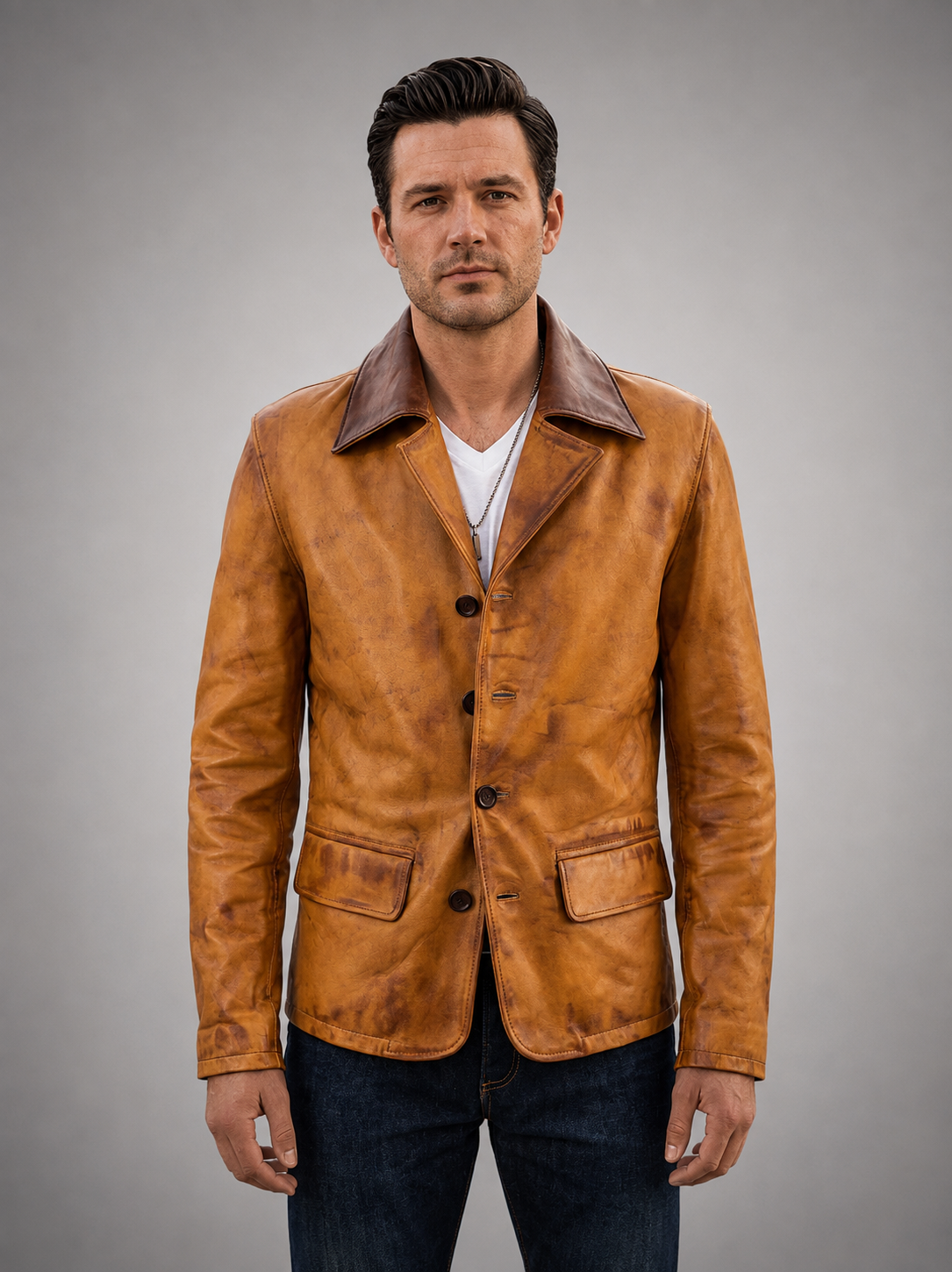 Adrien Tan Brown Waxed Sheepskin Leather Jacket