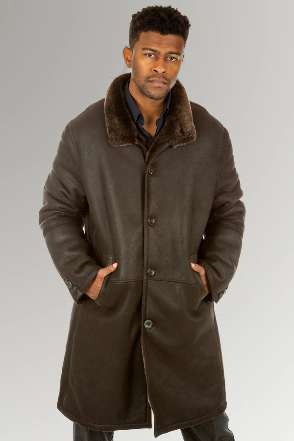 Walker Brown Long Leather Coat For Men