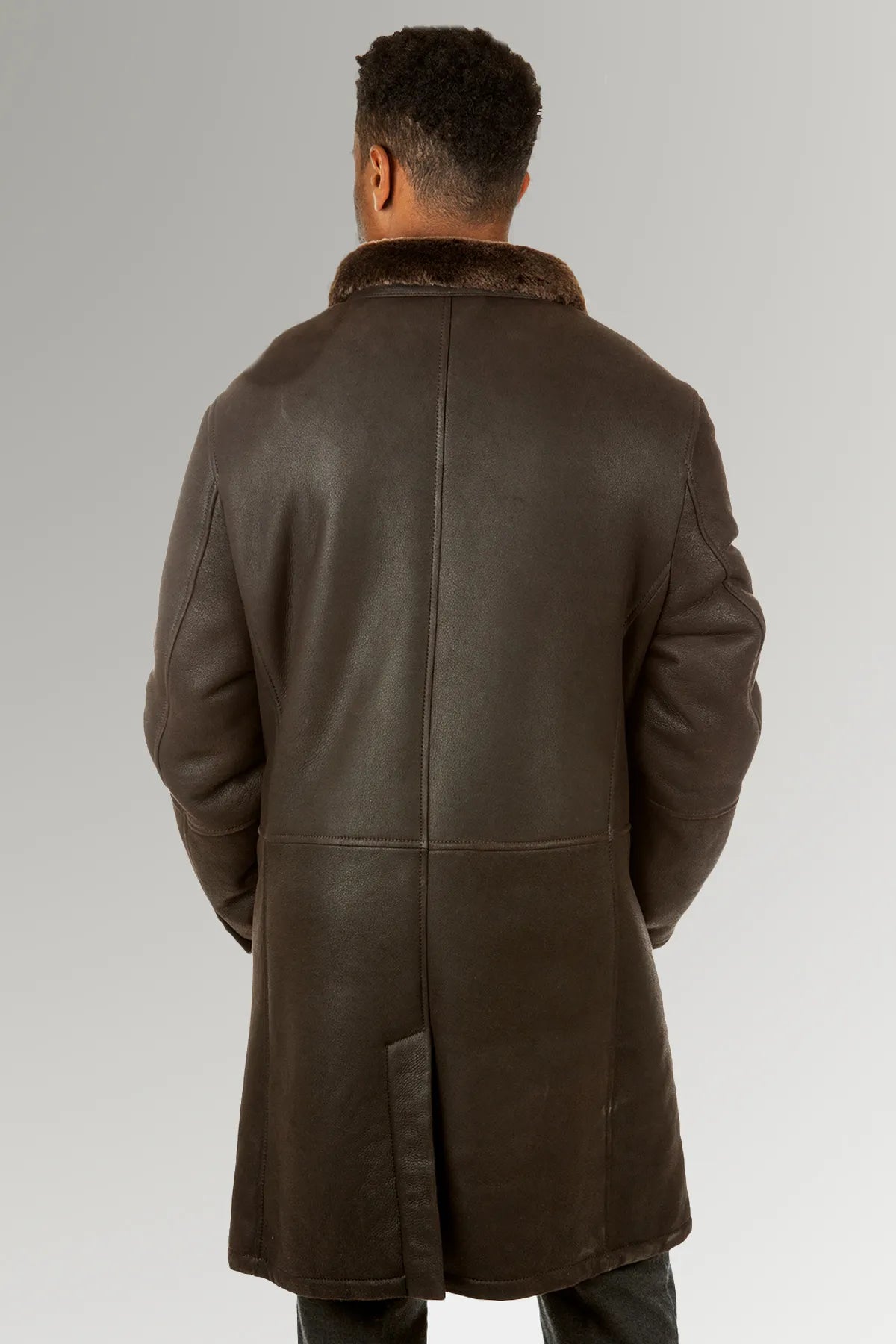 Walker Brown Long Leather Coat For Men