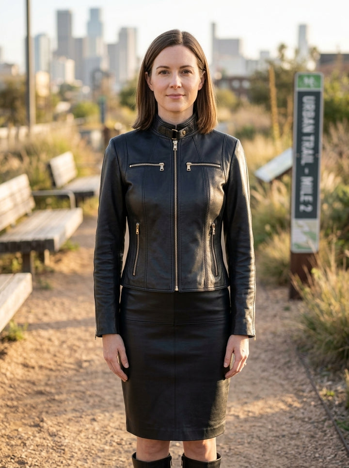 Alexa Black Stylish Leather Jacket For Women