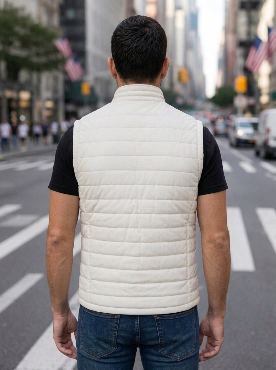 Alexander White Puffer Leather Vest For Men