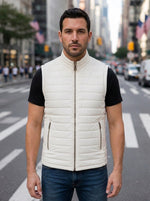 Alexander White Puffer Leather Vest For Men