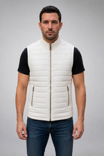 Alexander White Puffer Leather Vest For Men