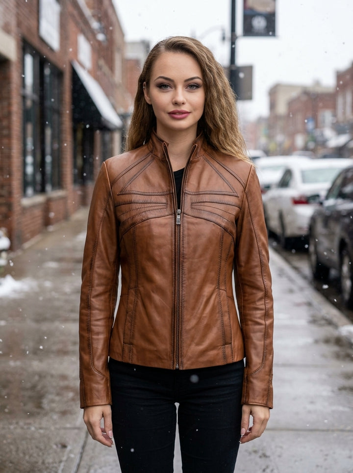 Alexis Brown Waxed Leather Jacket For Women