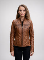 Alexis Brown Waxed Leather Jacket For Women
