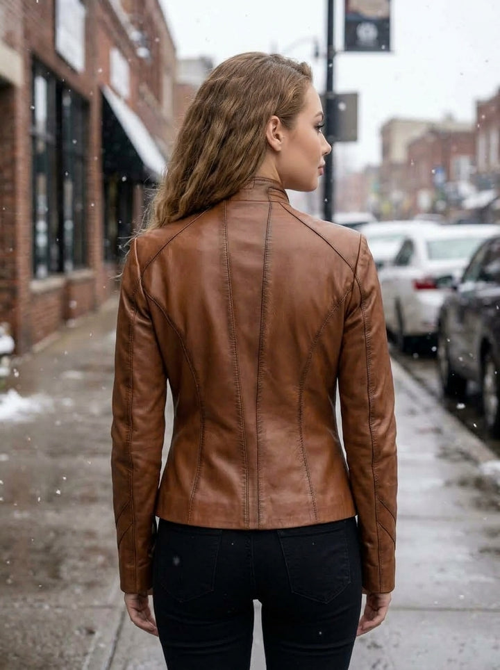 Alexis Brown Waxed Leather Jacket For Women