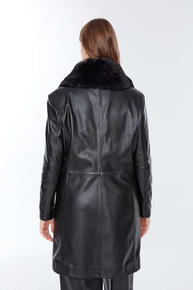 Alice Black Leather Coat for Women