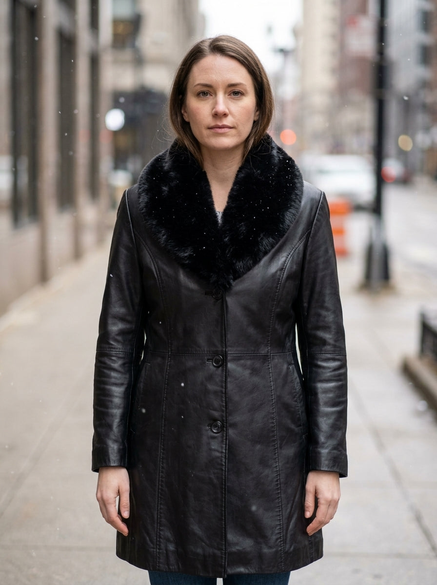 Alice Black Leather Coat for Women