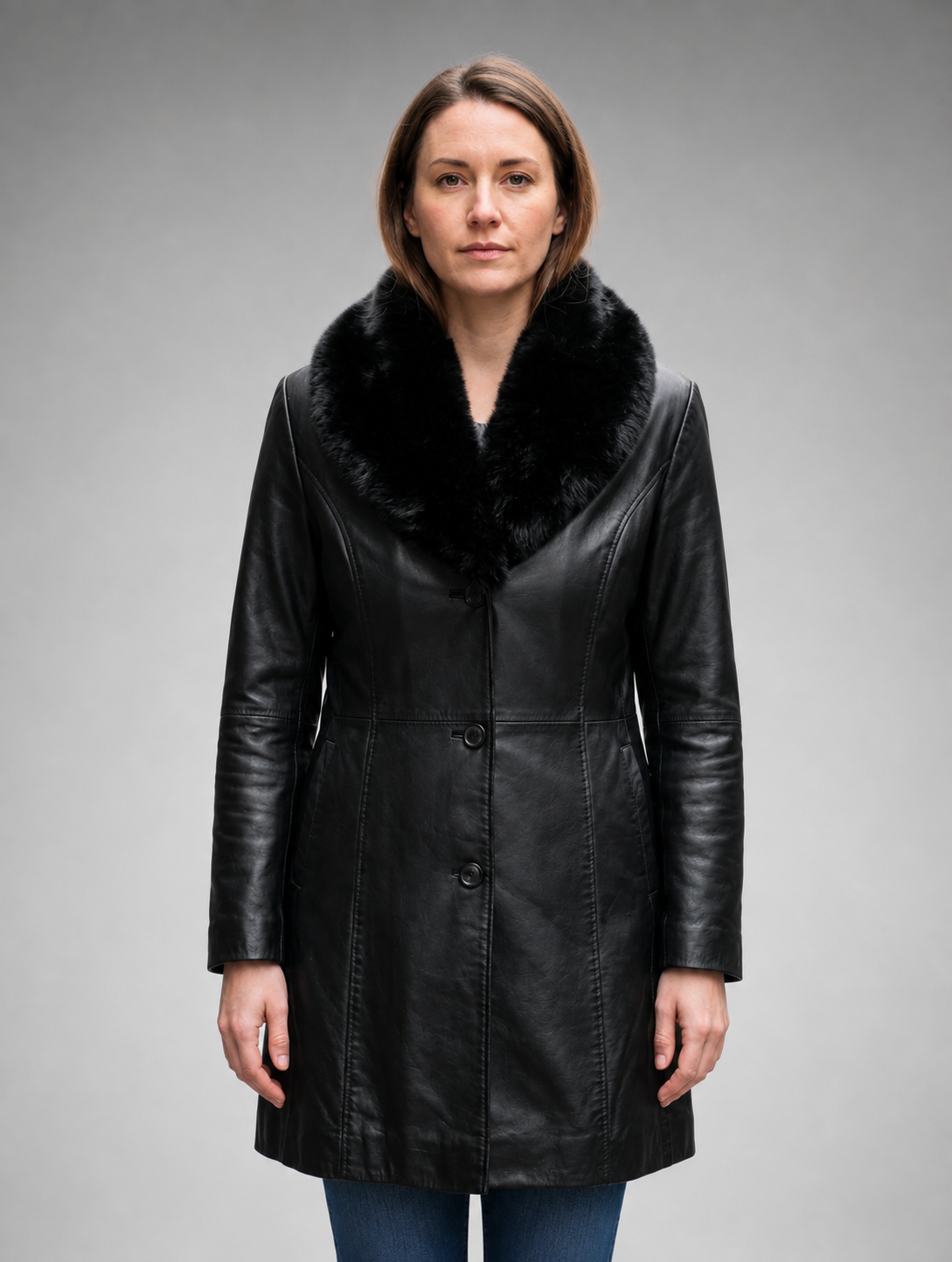 Alice Black Leather Coat for Women