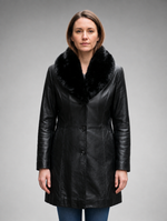 Alice Black Leather Coat for Women