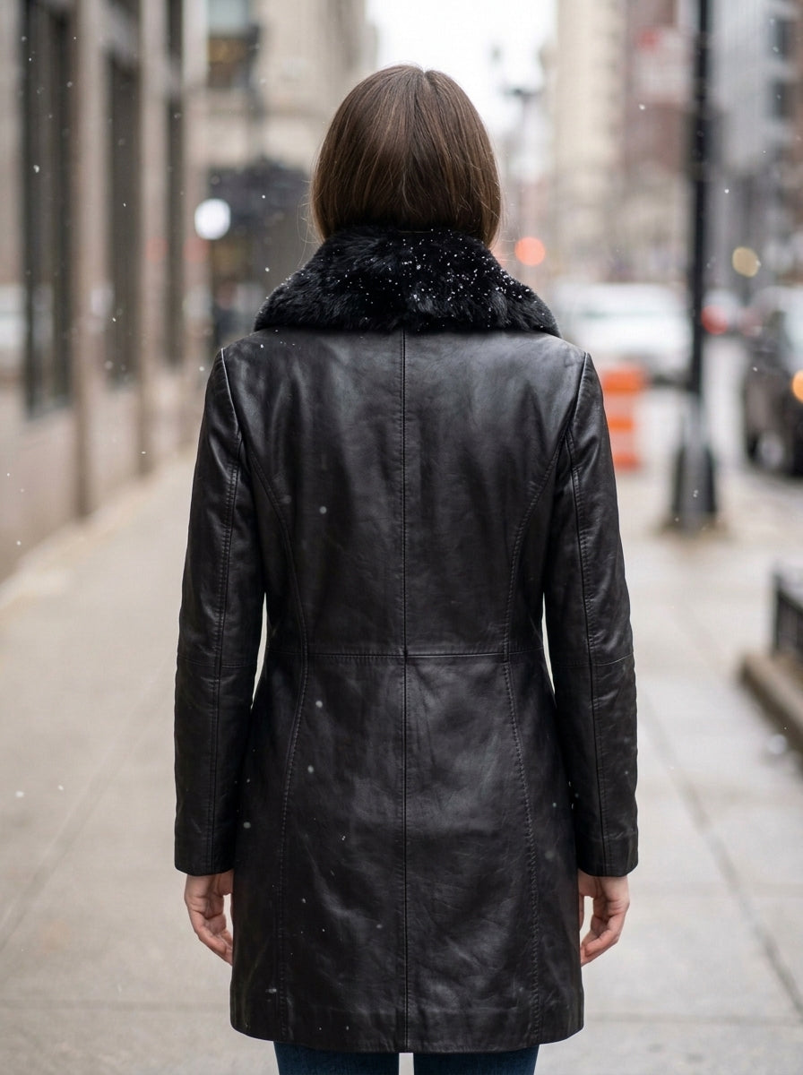 Alice Black Leather Coat for Women