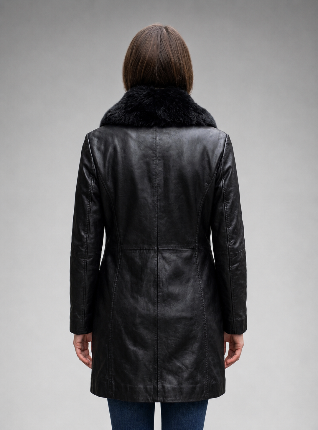 Alice Black Leather Coat for Women