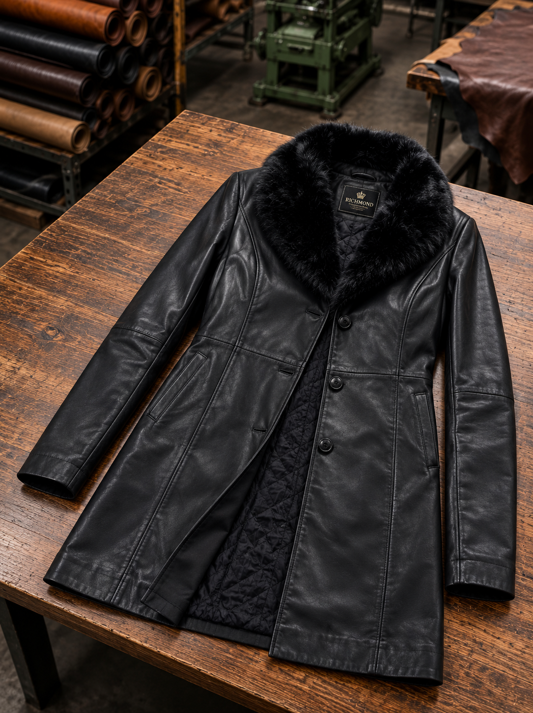 Alice Black Leather Coat for Women