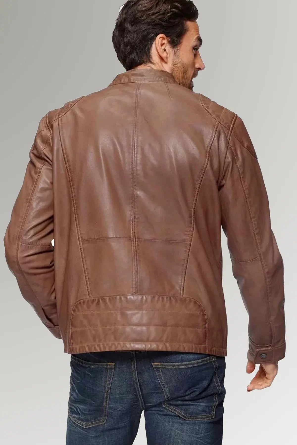 Dean Brown Slim Fit Leather Jacket For Men
