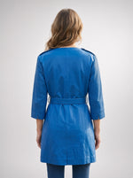 Alyssa Women Blue Biker Leather Coat With Center Belt