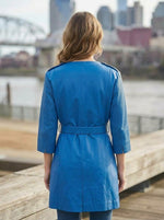 Alyssa Women Blue Biker Leather Coat With Center Belt