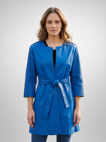 Alyssa Women Blue Biker Leather Coat With Center Belt