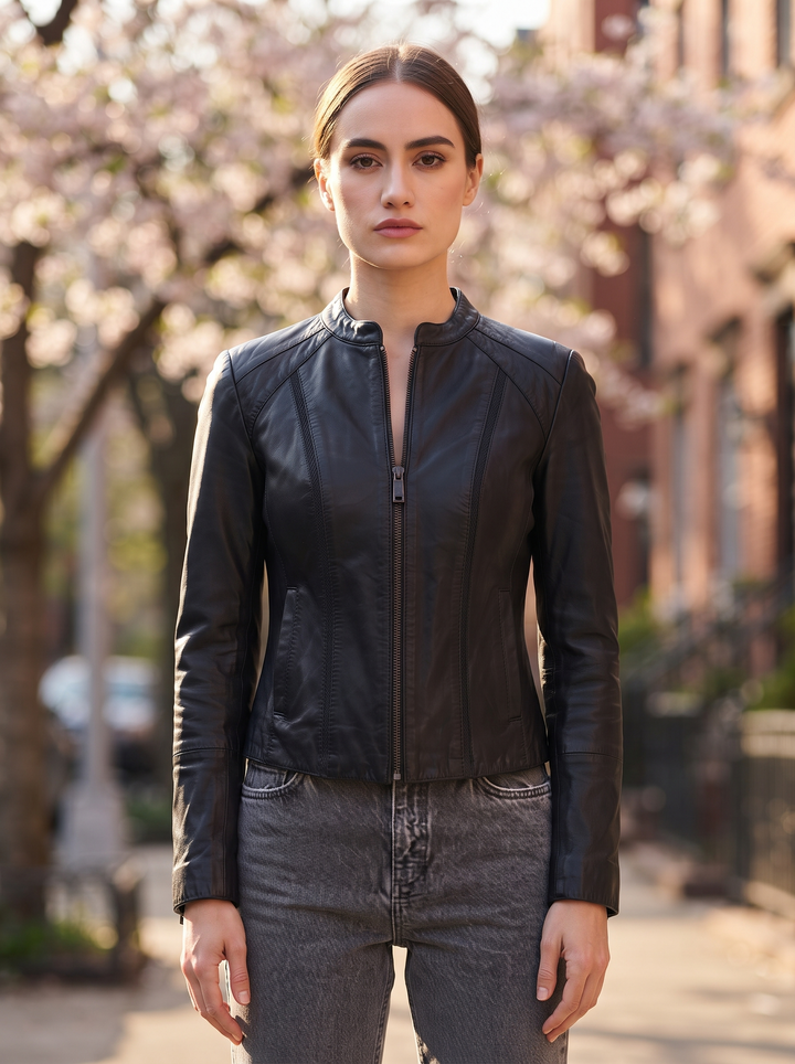 Amelia Black Leather Jacket For Women