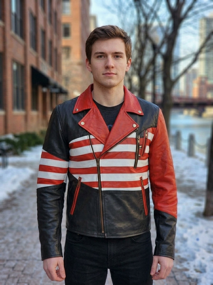 America Flag Stylish Leather Jacket for Men