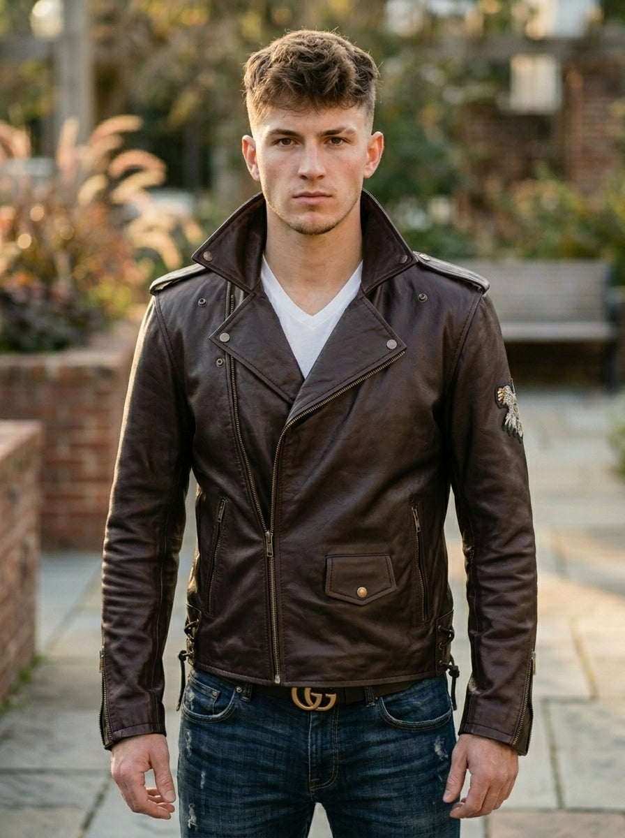 American Lafferty Black Biker Men’s Leather Jacket