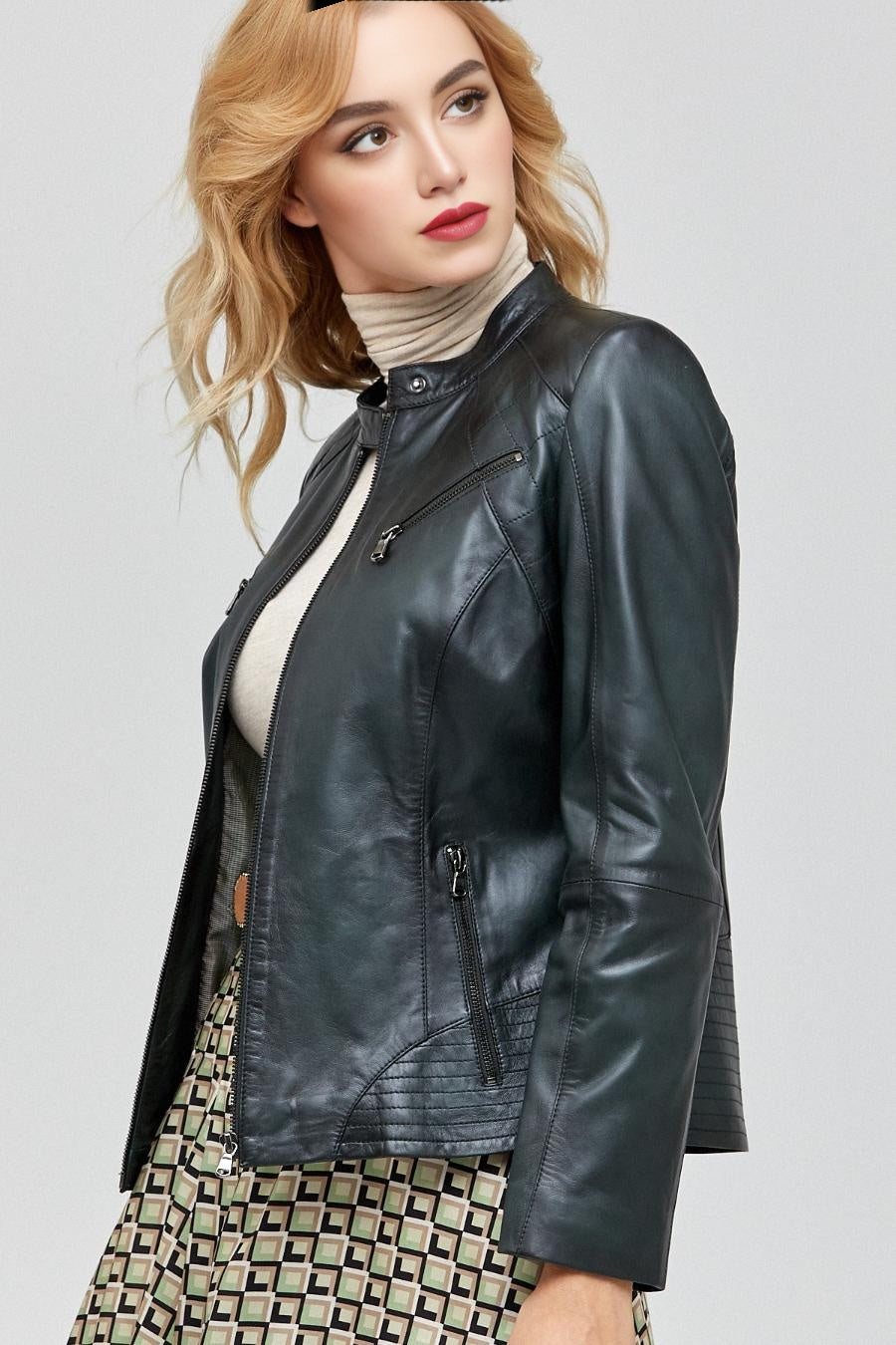Eleanor Cafe Racer Black Leather Jacket For Women