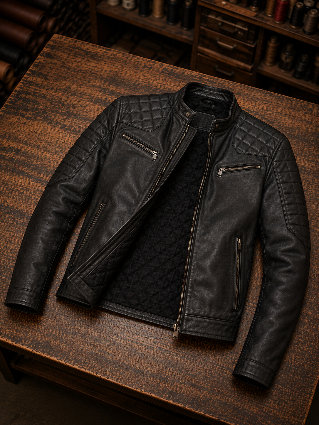 Antoni Black Leather Jacket For Men