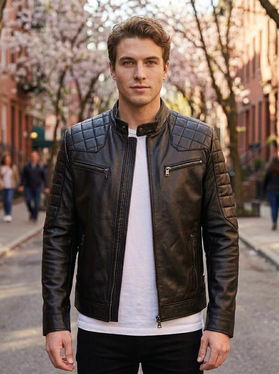 Antoni Black Leather Jacket For Men