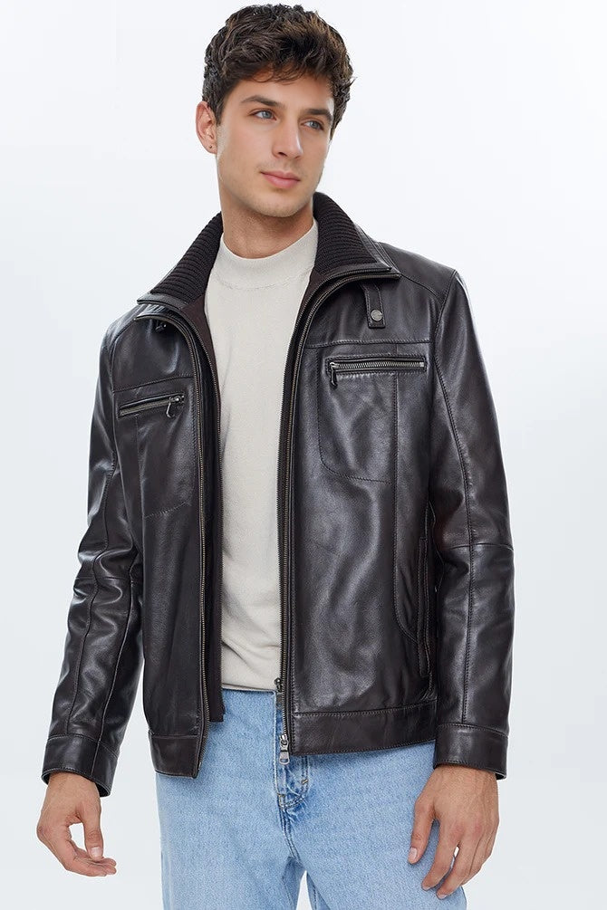Antonio Brown Fur Collar Leather Jacket For Men
