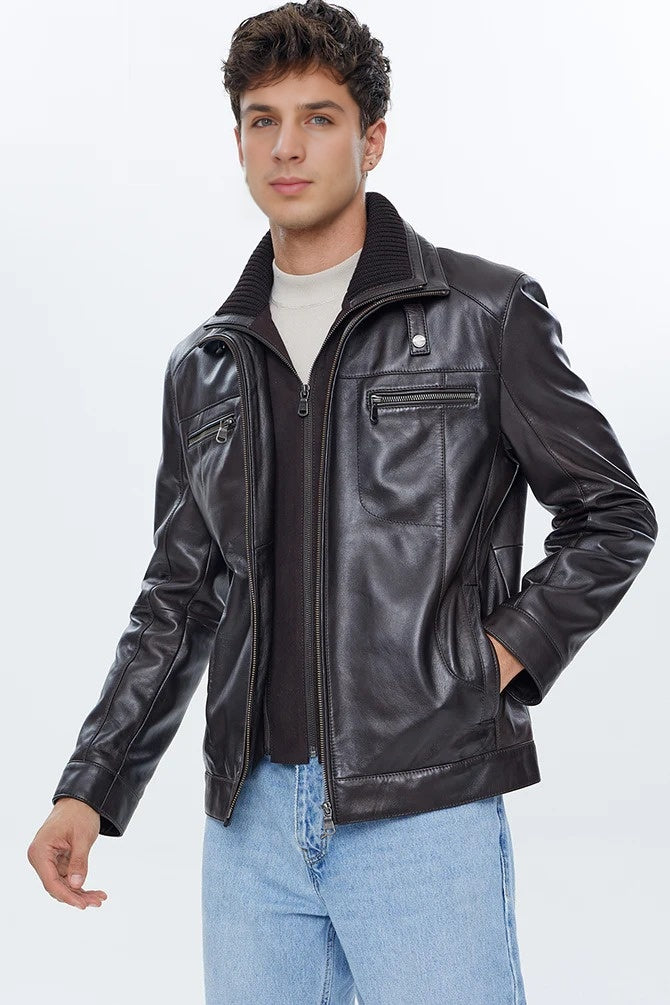 Antonio Brown Fur Collar Leather Jacket For Men