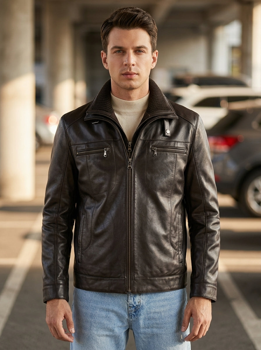 Antonio Brown Fur Collar Leather Jacket For Men