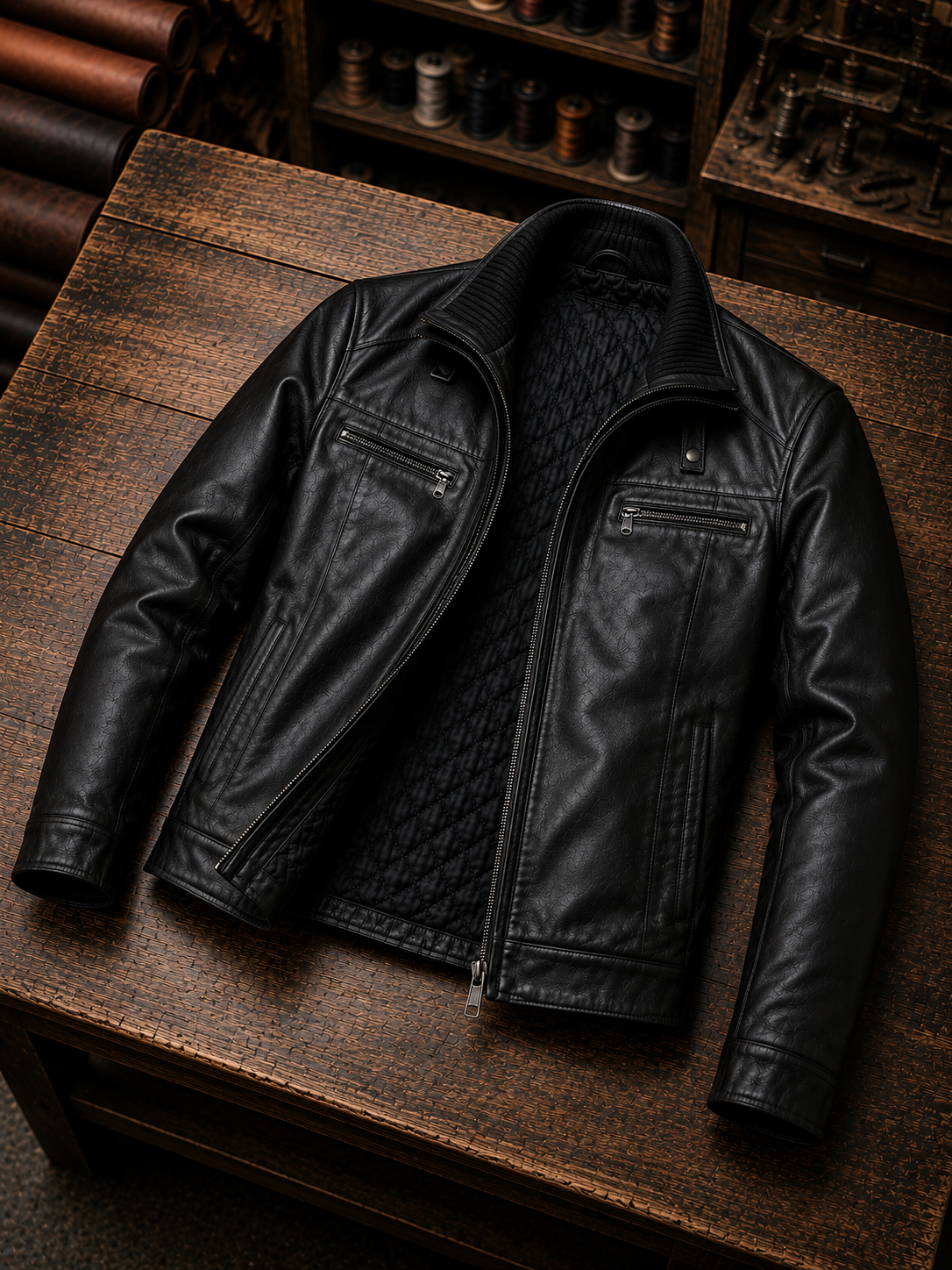 Antonio Brown Fur Collar Leather Jacket For Men