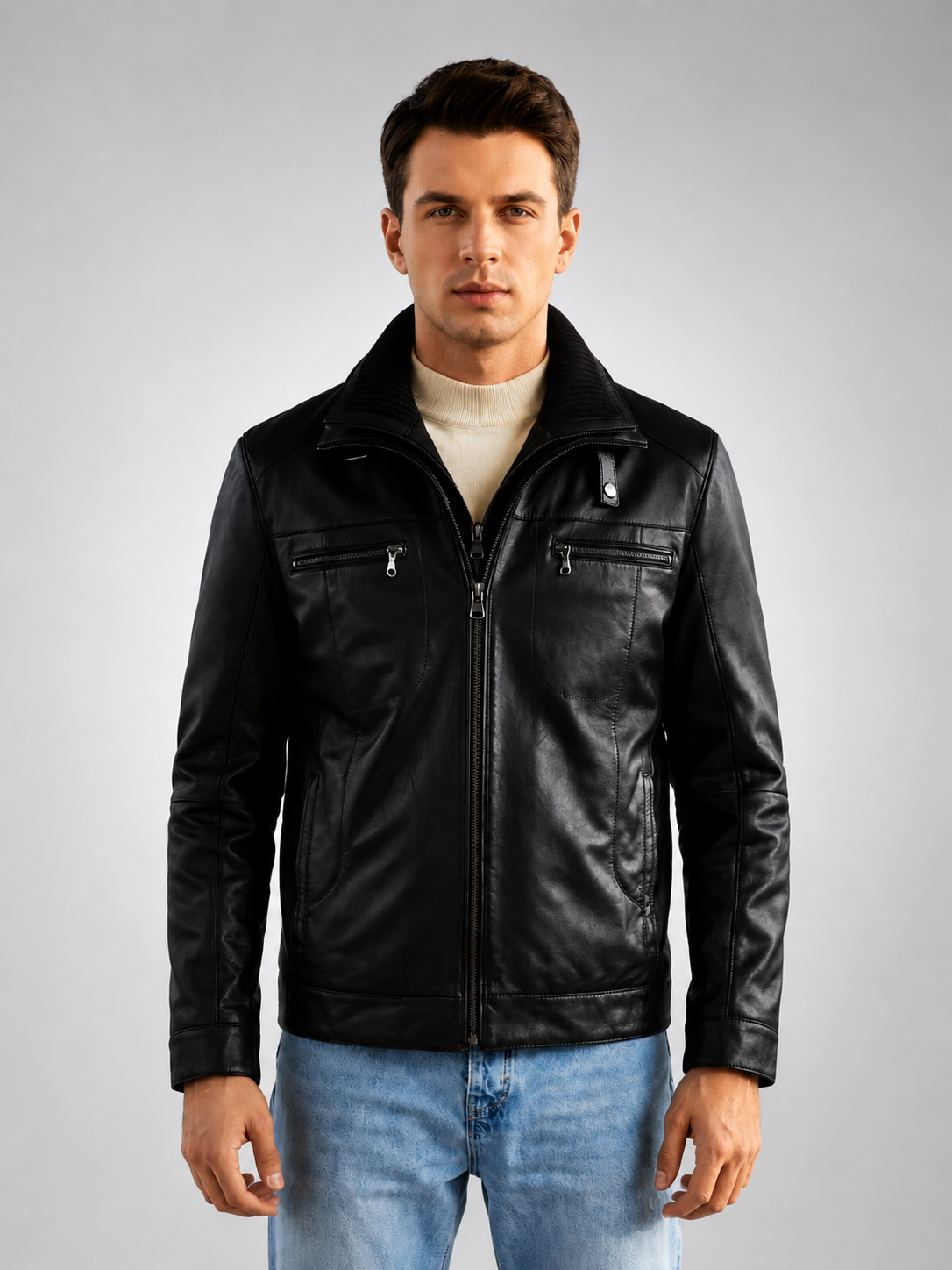 Antonio Brown Fur Collar Leather Jacket For Men