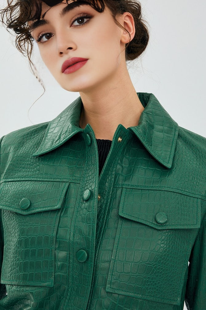 Green Tina Leather Jacket For Women's