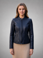 Aqua Blue Slim Fit Leather Jacket For Women