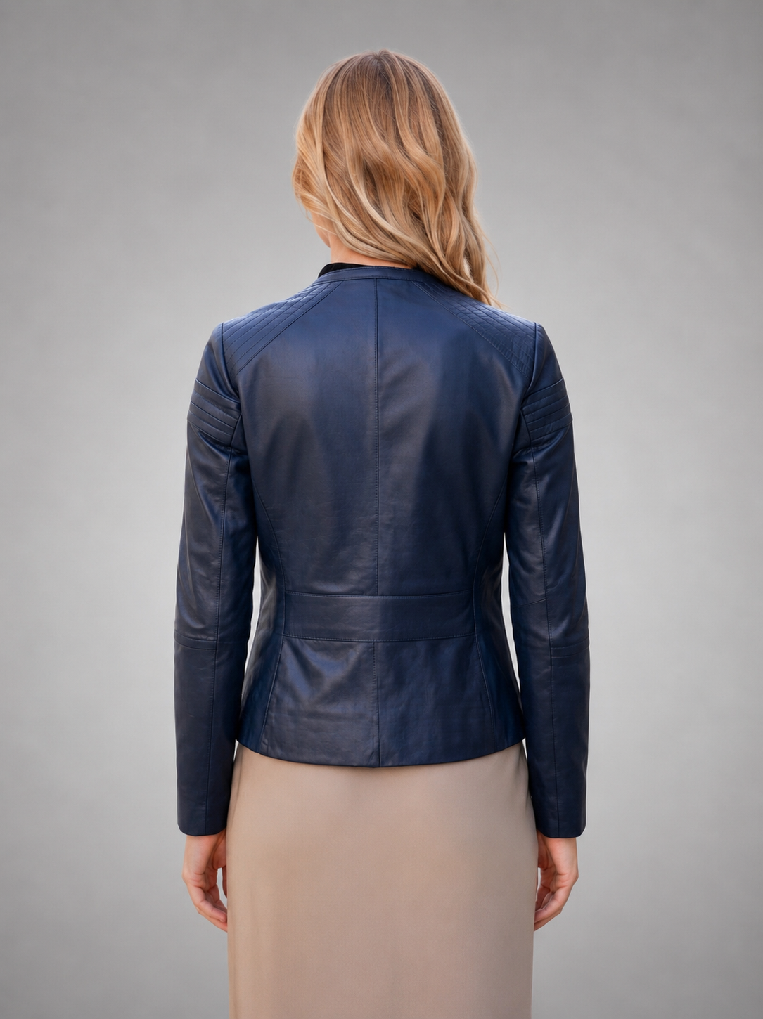 Aqua Blue Slim Fit Leather Jacket For Women