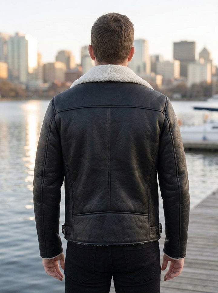 Arctic Noir Shearling Leather Jacket – Timeless Winter Style
