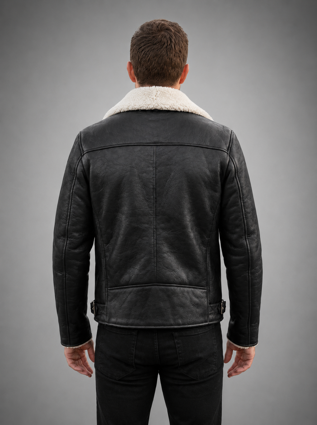 Arctic Noir Shearling Leather Jacket – Timeless Winter Style