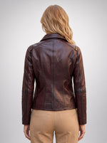 Aria Brown Slim Fit Leather Jacket For Women