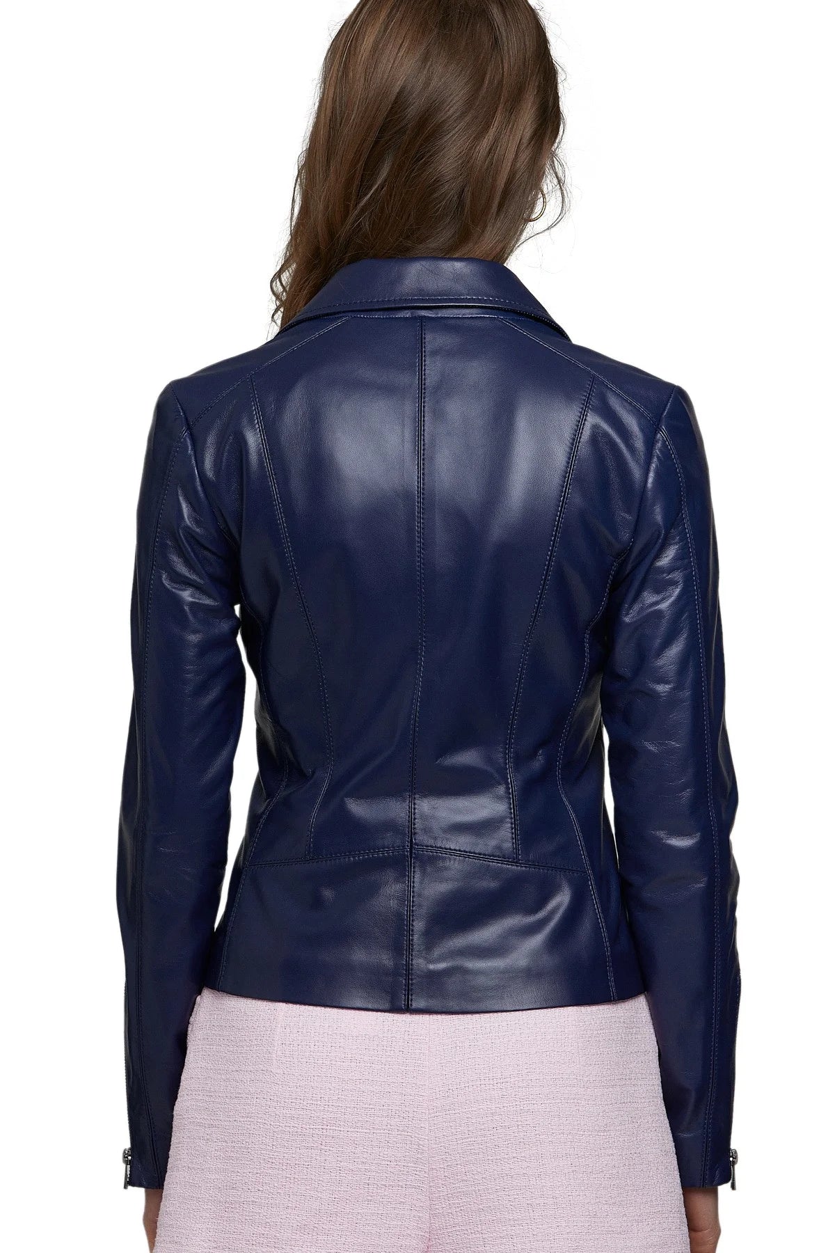Blue Motorcycle Leather Jacket For women
