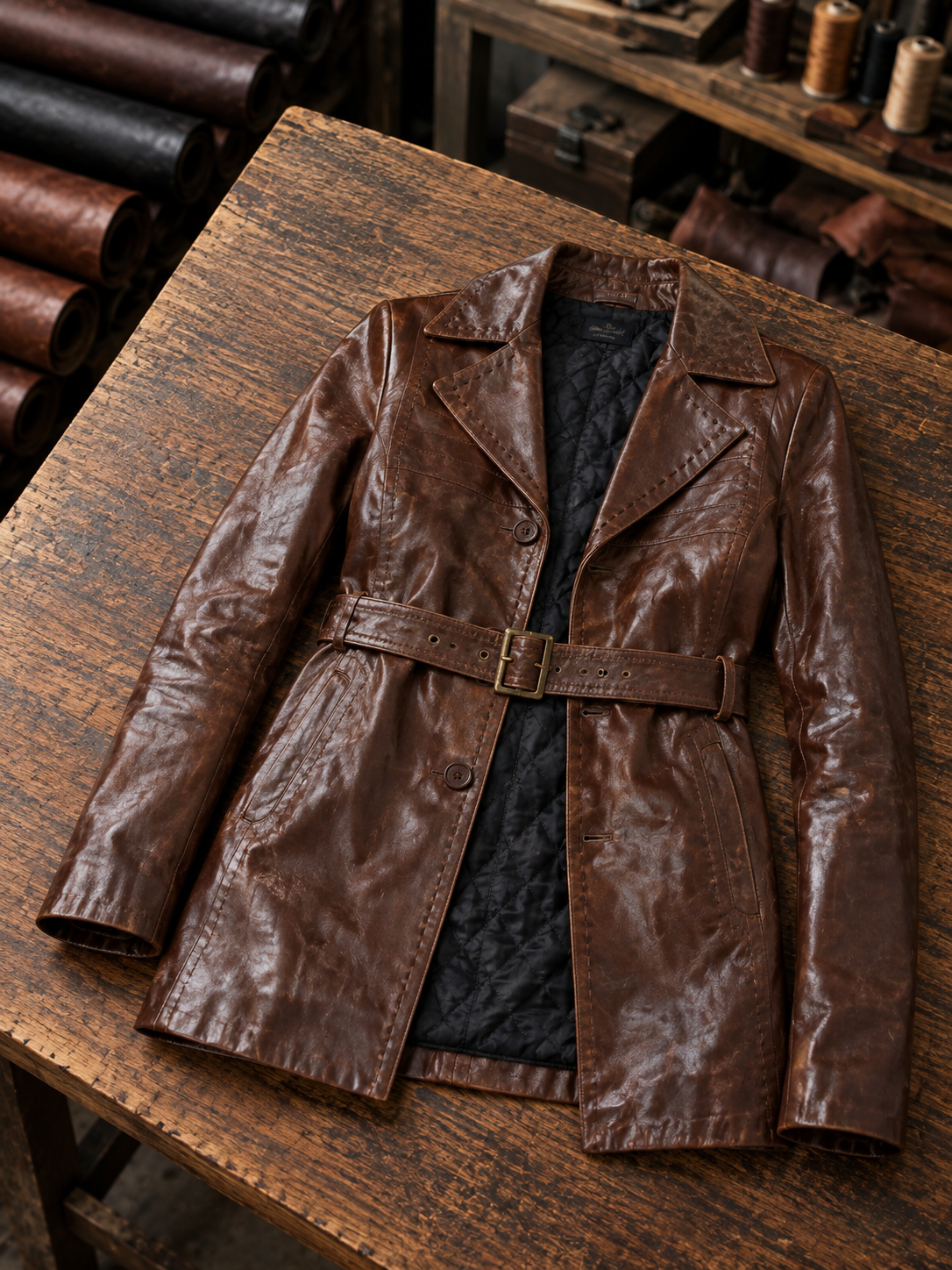 Athena Women Brown Leather Coat
