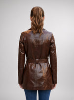 Athena Women Brown Leather Coat