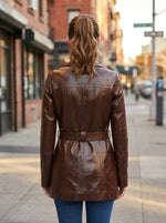 Athena Women Brown Leather Coat