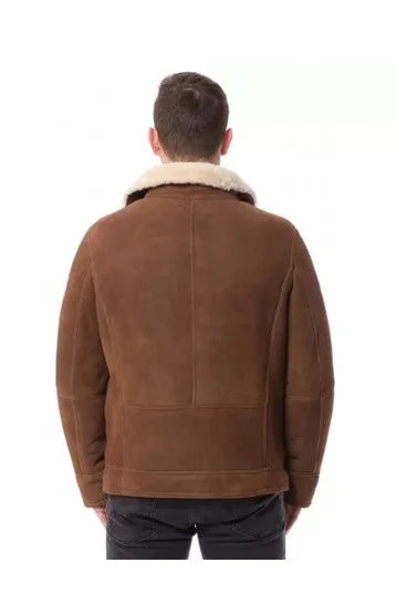 Malcolm Brown Fur Shearling Leather Jacket For Men