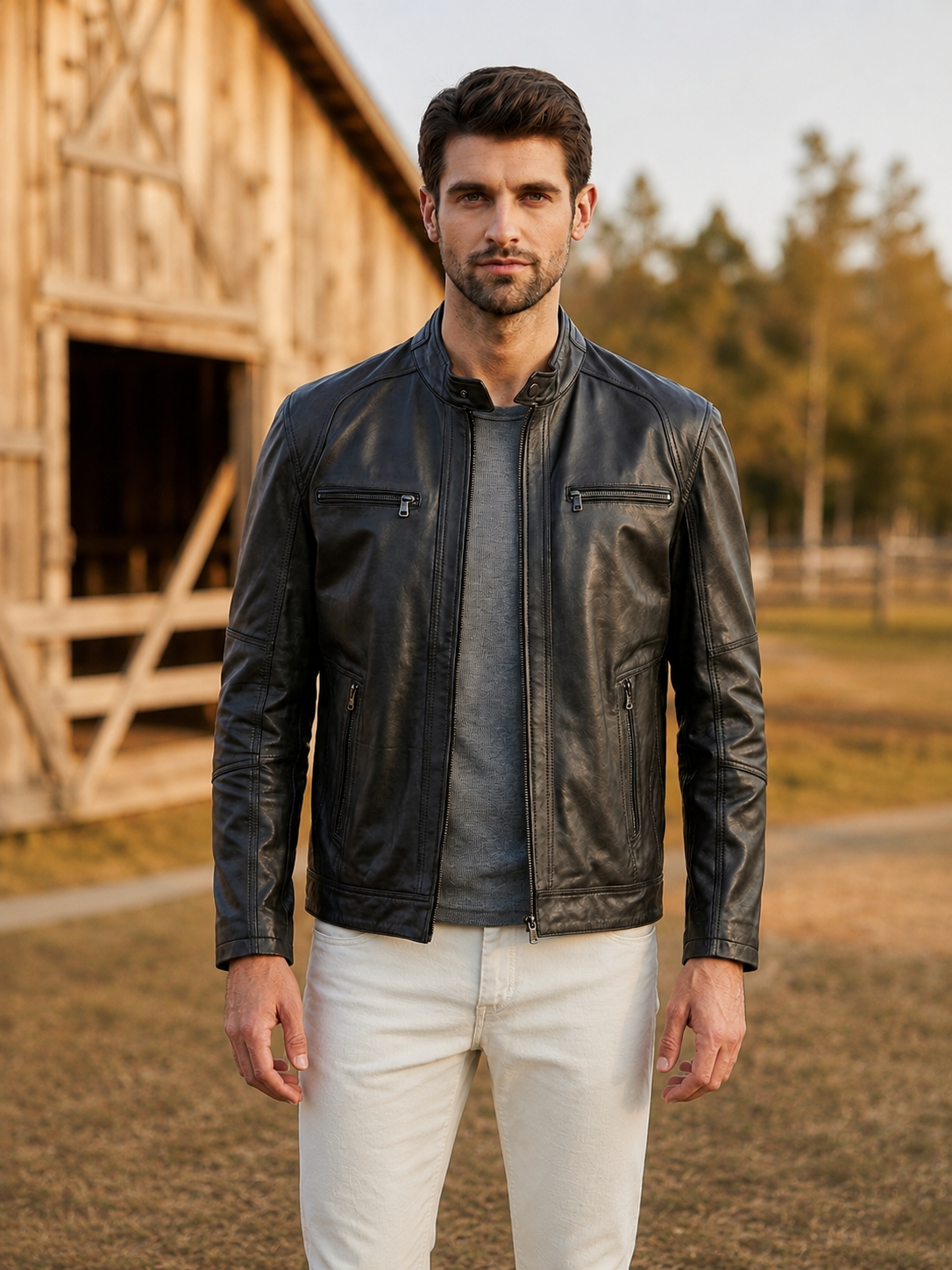Austin Black Leather Jacket For Men
