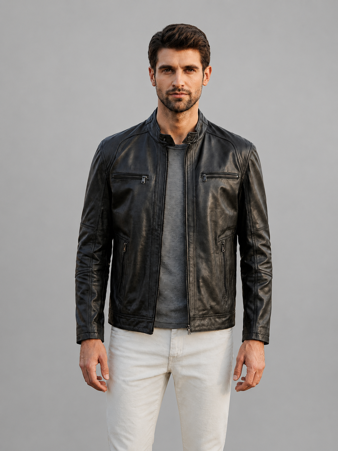 Austin Black Leather Jacket For Men