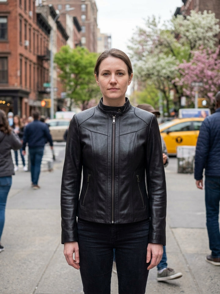 Autumn Black Biker Leather Jacket For Women