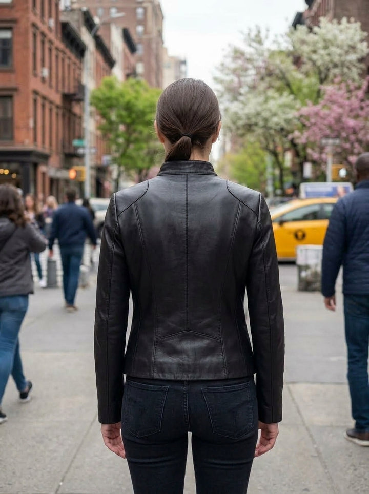 Autumn Black Biker Leather Jacket For Women